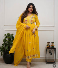 ANARKALI KURTI-YELLOW-3P-M