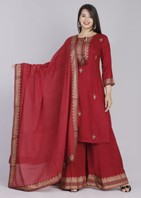 PLAZZO KURTI-MEROON-3P-XL