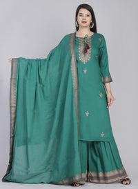 PLAZZO KURTI-BOTTELGREEN-3P-M